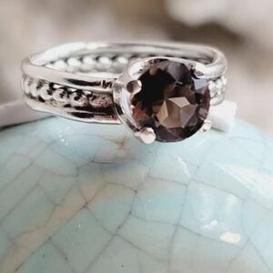 SMOKY QUARTZ RING HANDMADE IN STERLING SILVER SZ 6